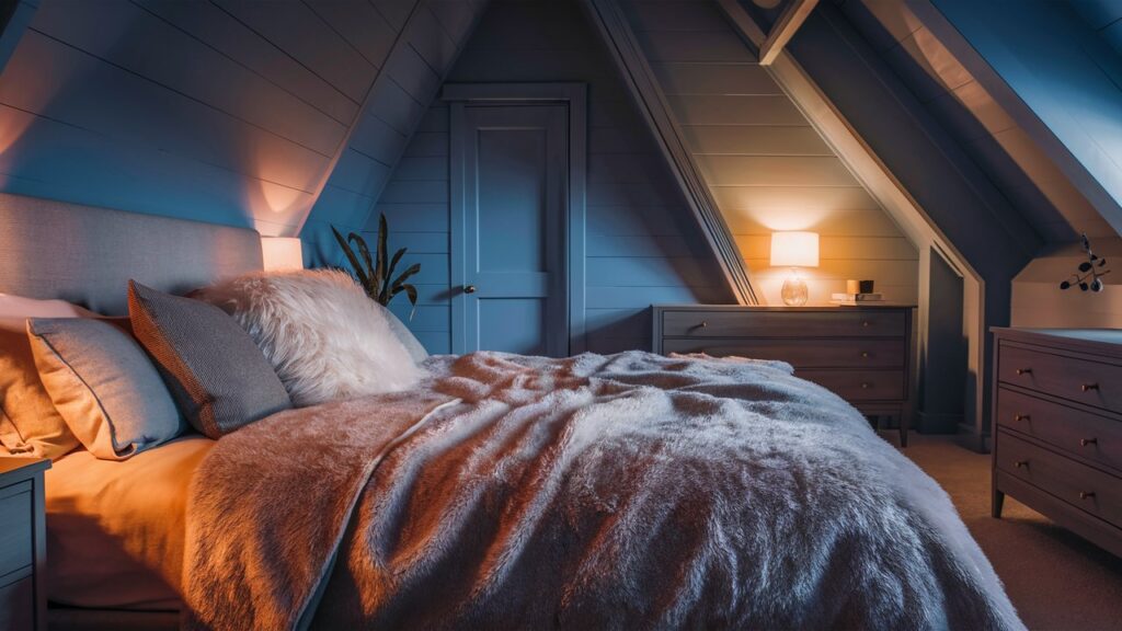 Foto tempat tidur dengan sprei lembut dan suasana kamar yang hangat serta menenangkan.